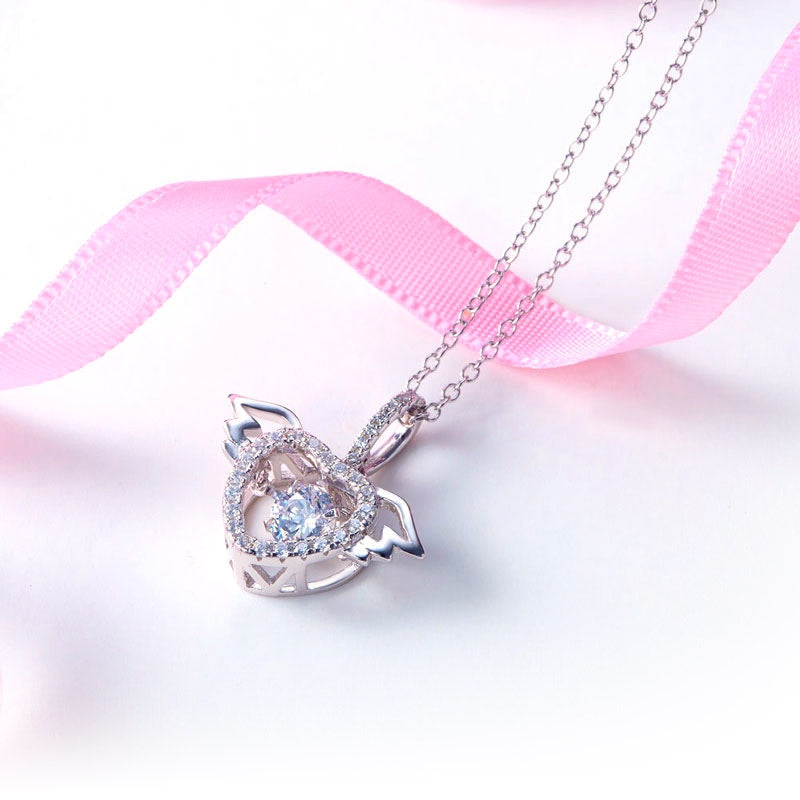 Dancing Stone Heart Angel Wing Pendant, Sterling Silver