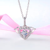 Dancing Stone Heart Angel Wing Pendant, Sterling Silver