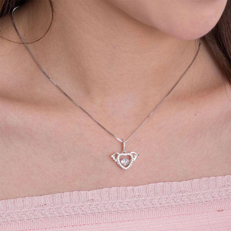 Dancing Stone Heart Angel Wing Pendant, Sterling Silver