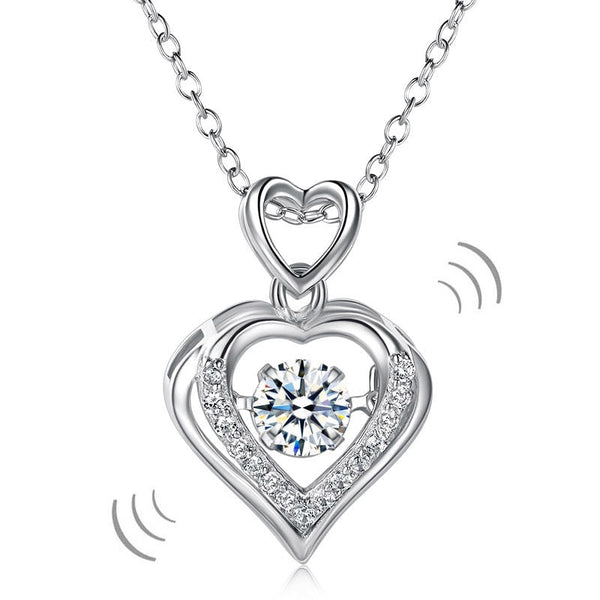 Dancing Stone Heart Pendant, Diamond Simulant, 925 Sterling Silver