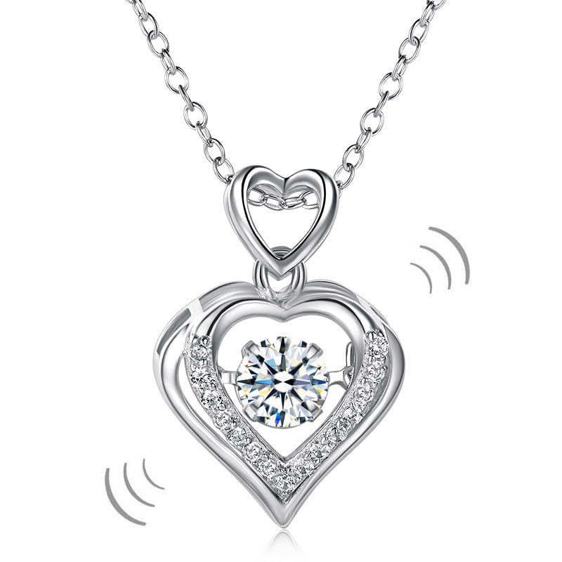 Dancing Stone Heart Pendant, Diamond Simulant, 925 Sterling Silver