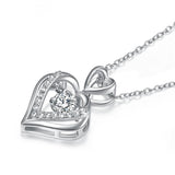 Dancing Stone Heart Pendant, Diamond Simulant, 925 Sterling Silver