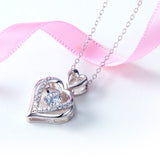 Dancing Stone Heart Pendant, Diamond Simulant, 925 Sterling Silver