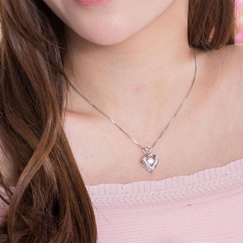 Dancing Stone Heart Pendant, Diamond Simulant, 925 Sterling Silver