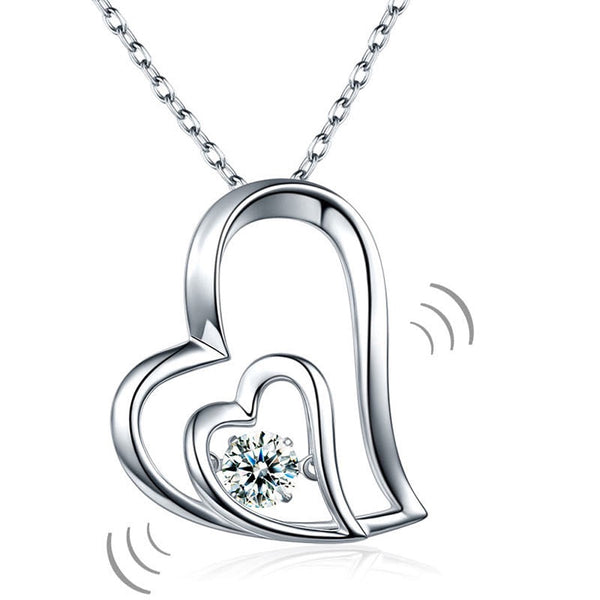 Dancing Stone  Heart Pendant, Diamond Simulant, 925 Sterling Silver