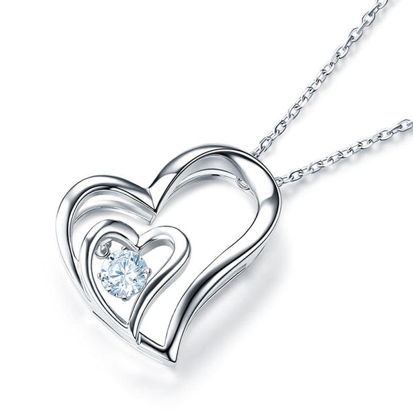 Dancing Stone  Heart Pendant, Diamond Simulant, 925 Sterling Silver