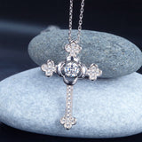 Dancing Stone Cross Pendant, Diamond Simulant, 925 Sterling Silver