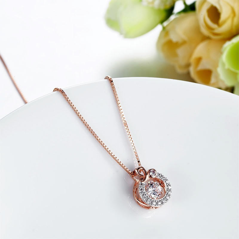 Dancing Stone Pendant, Rose Gold, Diamond Simulant