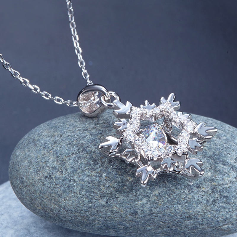 Dancing Stone Snowflake Pendant, Sterling Silver