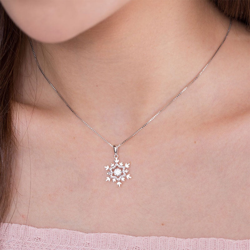 Dancing Stone Snowflake Pendant, Sterling Silver
