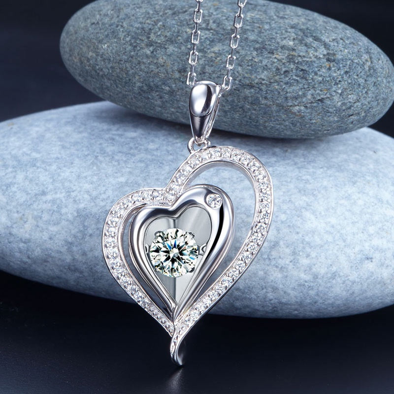 Dancing Stone, Tilted Heart Halo Pendant, Sterling Silver