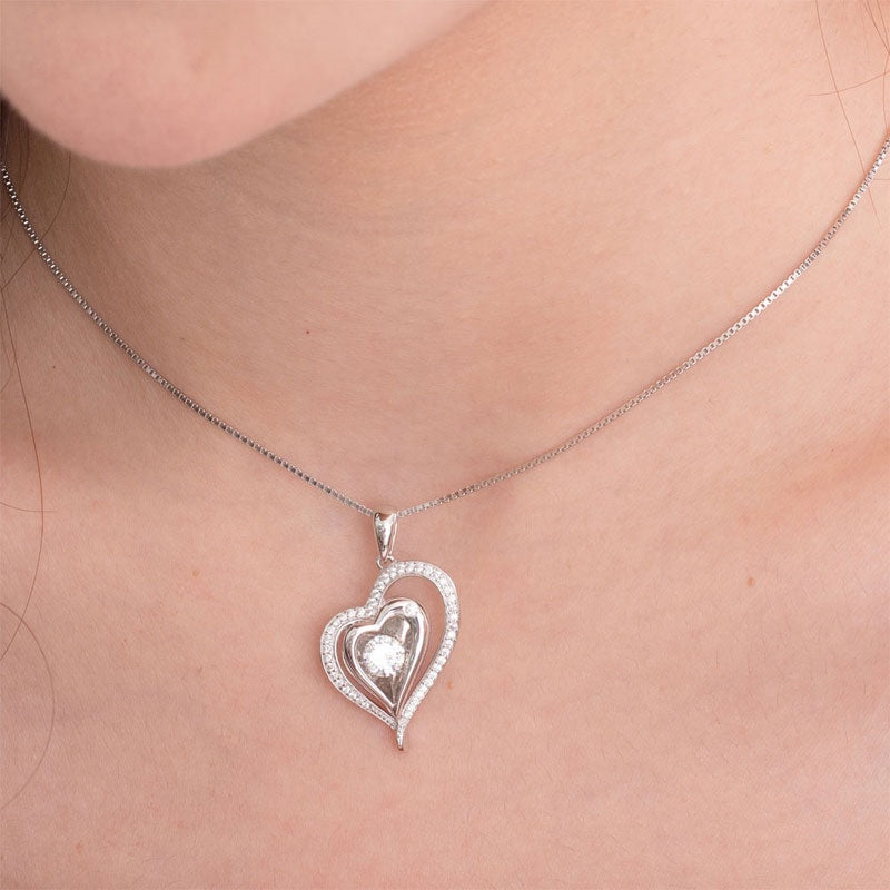 Dancing Stone, Tilted Heart Halo Pendant, Sterling Silver