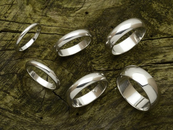 D Shaped Wedding Band, Polished Finish,  Choose Your Metal & Width