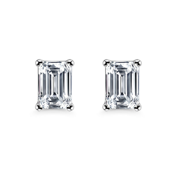 1.00ct each, Emerald Cut Moissanite Stud Earrings, 925 Sterling Silver