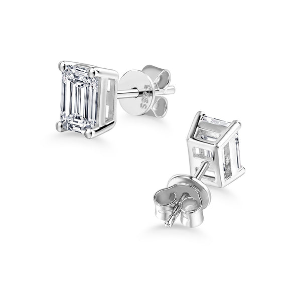 1.00ct each, Emerald Cut Moissanite Stud Earrings, 925 Sterling Silver