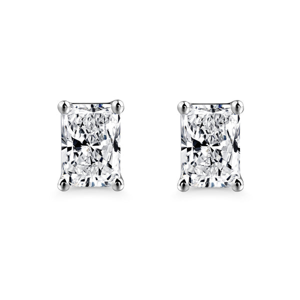 1.00ct each, Radiant Cut Moissanite Stud Earrings, 925 Sterling Silver