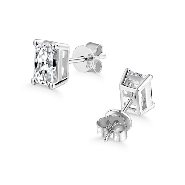 1.00ct each, Radiant Cut Moissanite Stud Earrings, 925 Sterling Silver