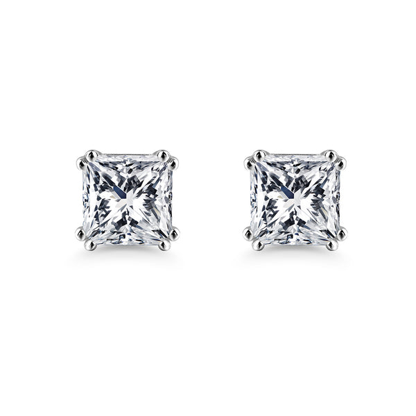 1.00ct each, Princess Cut Moissanite Stud Earrings, 925 Sterling Silver