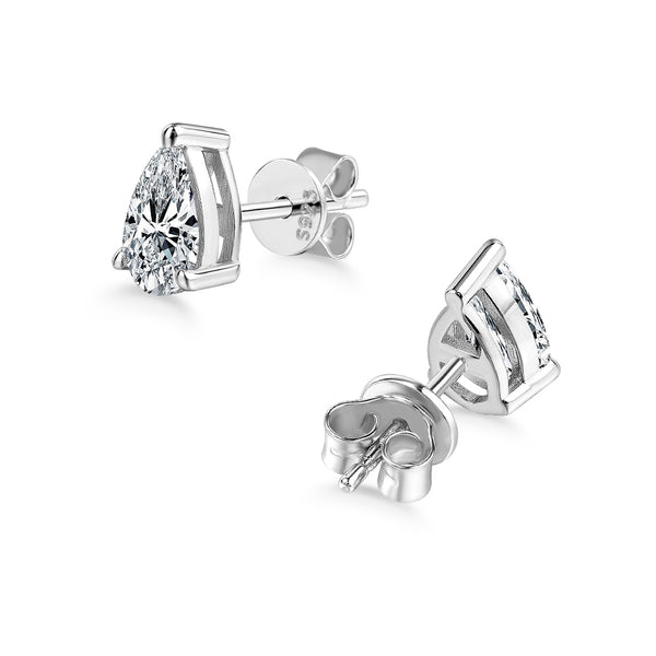 1.00ct each, Pear Cut Moissanite Stud Earrings, 925 Sterling Silver