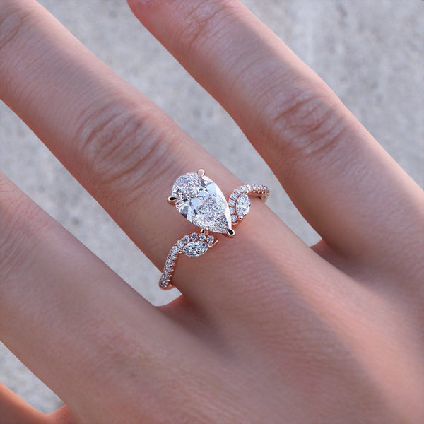 1.50ct Pear Cut Moissanite Engagement Ring, Vintage Boho Design, Available in Rose Gold, White Gold or Yellow Gold