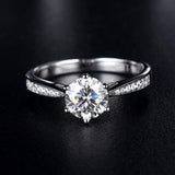1.00ct Moissanite Engagement Ring, Classic Six Claw with Stone Set Shoulders, Sterling Silver & Platinum