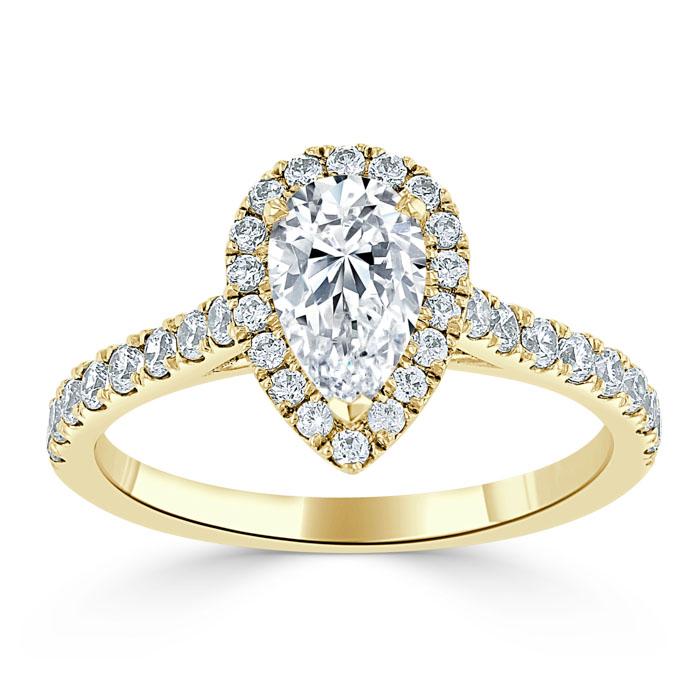 Lab-Diamond Pear Cut Engagement Ring, Classic Halo, Choose Your Stone Size and Metal