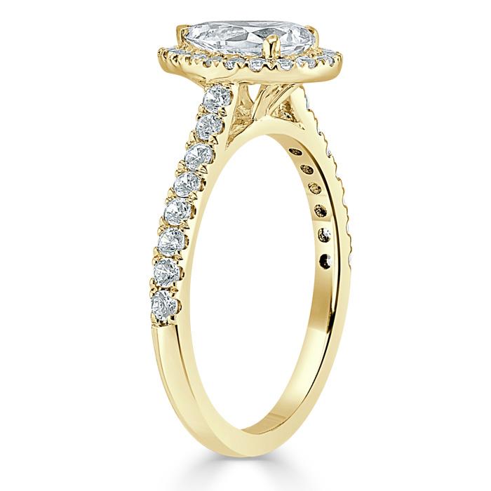 Lab-Diamond Pear Cut Engagement Ring, Classic Halo, Choose Your Stone Size and Metal