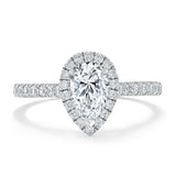 1.45ct Pear Cut Moissanite Engagement Ring, Classic Halo, Available in White Gold, Platinum, Rose Gold or Yellow Gold