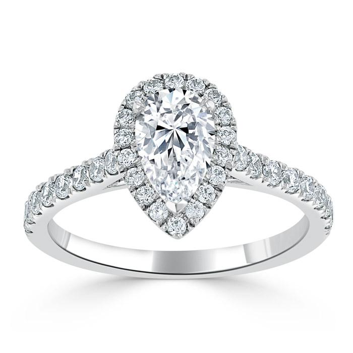 Lab-Diamond Pear Cut Engagement Ring, Classic Halo, Choose Your Stone Size and Metal