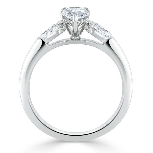 1.50ct Pear Cut Moissanite Engagement Ring, Classic 3 Stone, Available in White Gold, Platinum, Rose Gold or Yellow Gold