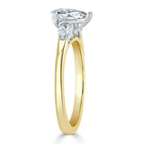 1.50ct Pear Cut Moissanite Engagement Ring, Classic 3 Stone, Available in White Gold, Platinum, Rose Gold or Yellow Gold