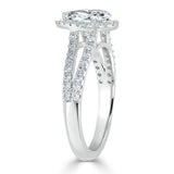 1.60ct Pear Cut Moissanite Engagement Ring, Classic Halo with Split Shank, Available in White Gold, Platinum, Rose Gold or Yellow Gold