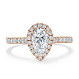 1.45ct Pear Cut Moissanite Engagement Ring, Classic Halo, Available in White Gold, Platinum, Rose Gold or Yellow Gold