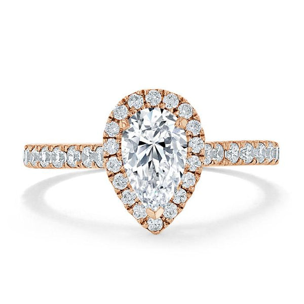 Lab-Diamond Pear Cut Engagement Ring, Classic Halo, Choose Your Stone Size and Metal