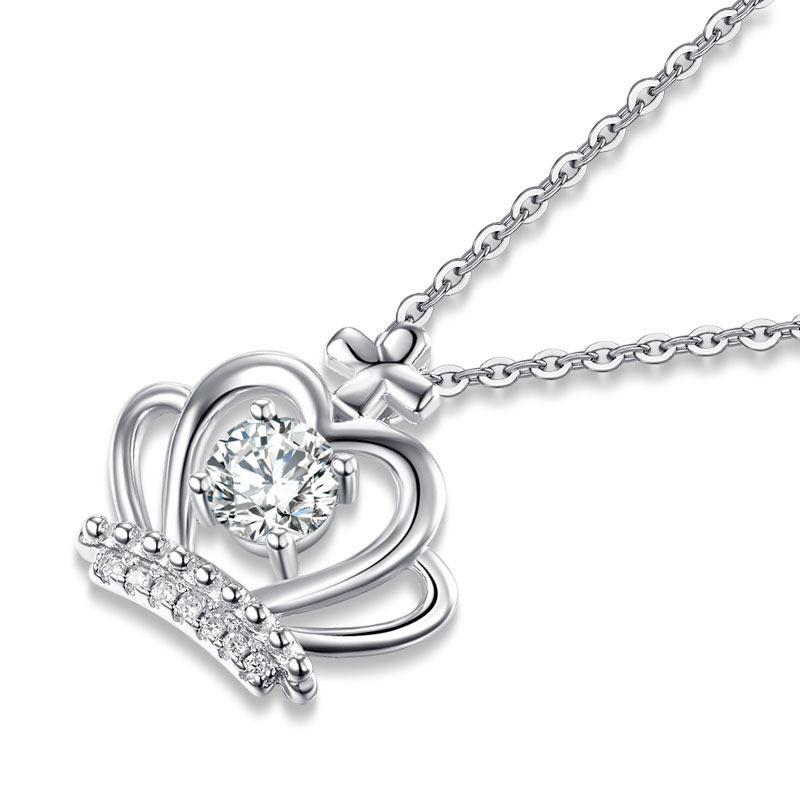 0.50ct Diamond Crown Pendant, Princess Diamond Necklace, 925 Silver