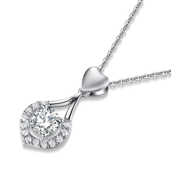 0.70ct Diamond Halo Pendant, Heart Teardrop Diamond Necklace, 925 Silver