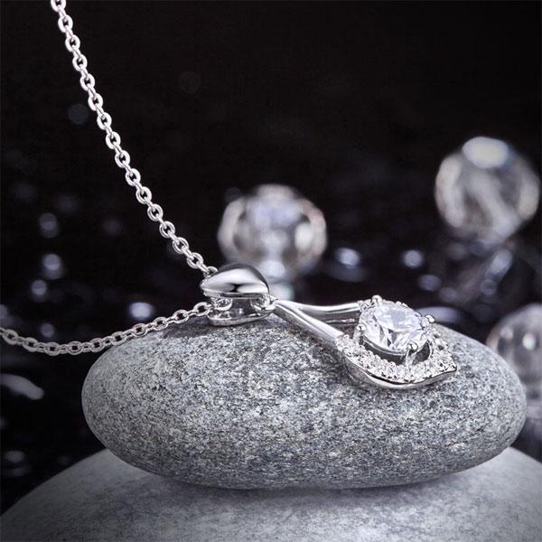 0.70ct Diamond Halo Pendant, Heart Teardrop Diamond Necklace, 925 Silver
