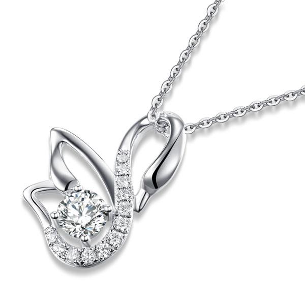 0.50ct Diamond Swan Pendant, Bridal Swan Diamond Necklace, 925 Silver