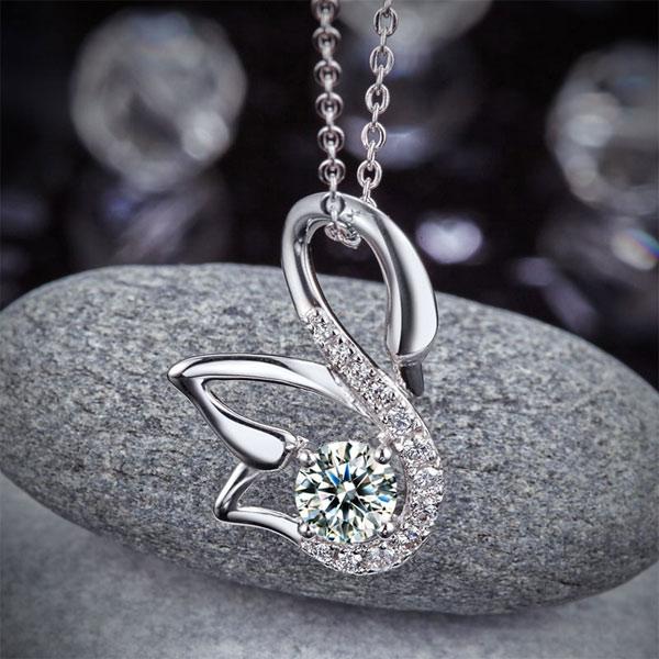0.50ct Diamond Swan Pendant Bridal Swan Diamond Necklace 925 Silver Infinity Diamond Jewellery