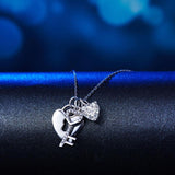 1.50ct Diamond Love Heart Lock & Key Pendant, Heart Diamond Necklace, 925 Silver