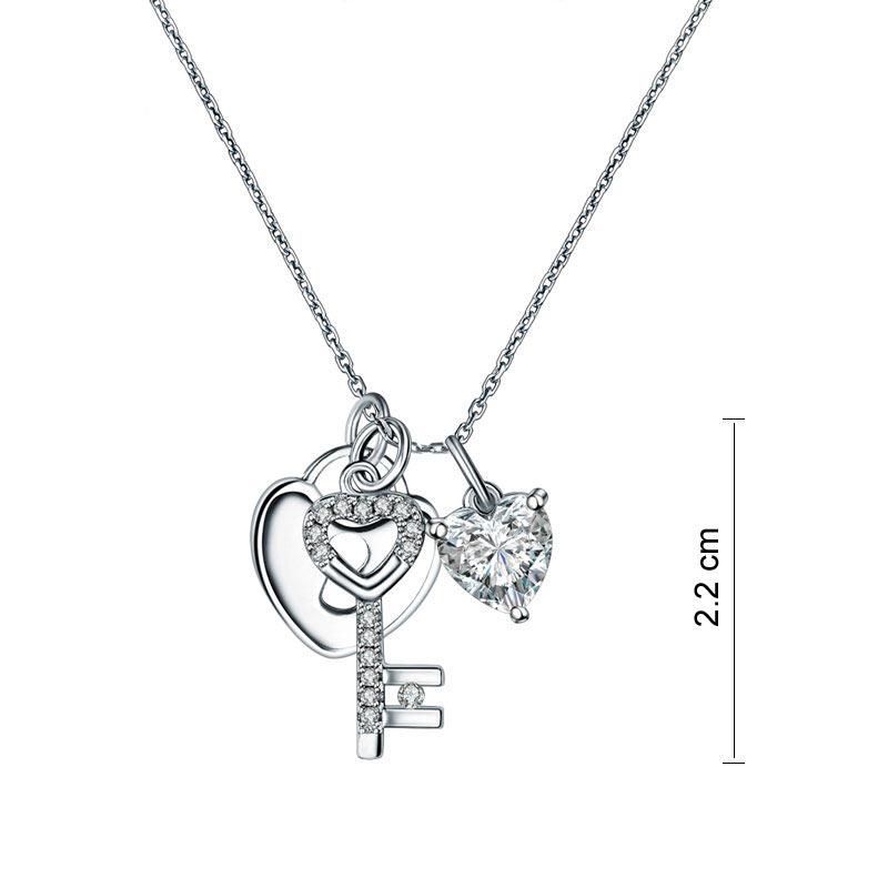 1.50ct Diamond Love Heart Lock & Key Pendant, Heart Diamond Necklace, 925 Silver