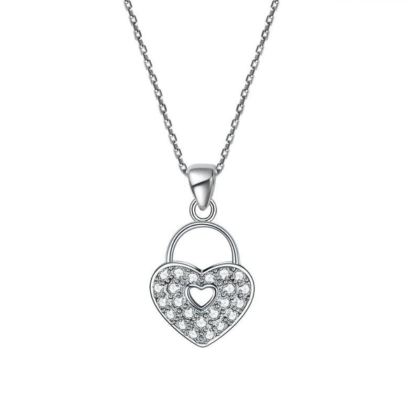 0.50ct Diamond Love Heart Lock Pendant, Love Heart Diamond Necklace, 925 Silver