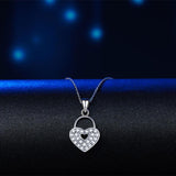 0.50ct Diamond Love Heart Lock Pendant, Love Heart Diamond Necklace, 925 Silver