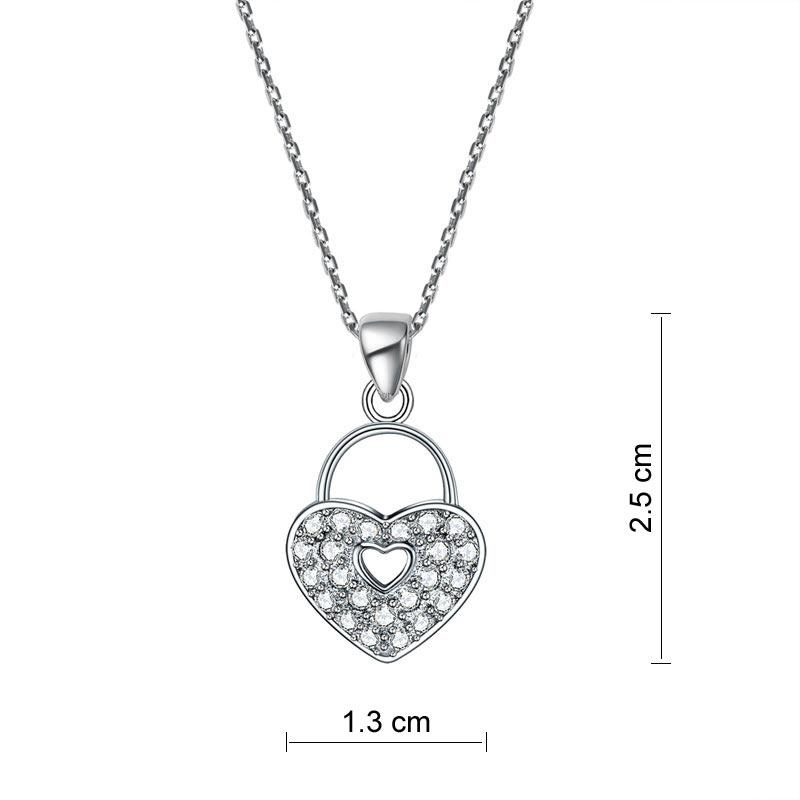 0.50ct Diamond Love Heart Lock Pendant, Love Heart Diamond Necklace, 925 Silver