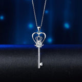 1.25ct Diamond Love Heart Crown Key Pendant, Heart Diamond Necklace, 925 Silver