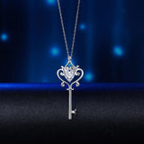 1.50ct Vintage Diamond Love Heart Key Pendant, Heart Diamond Necklace, 925 Silver