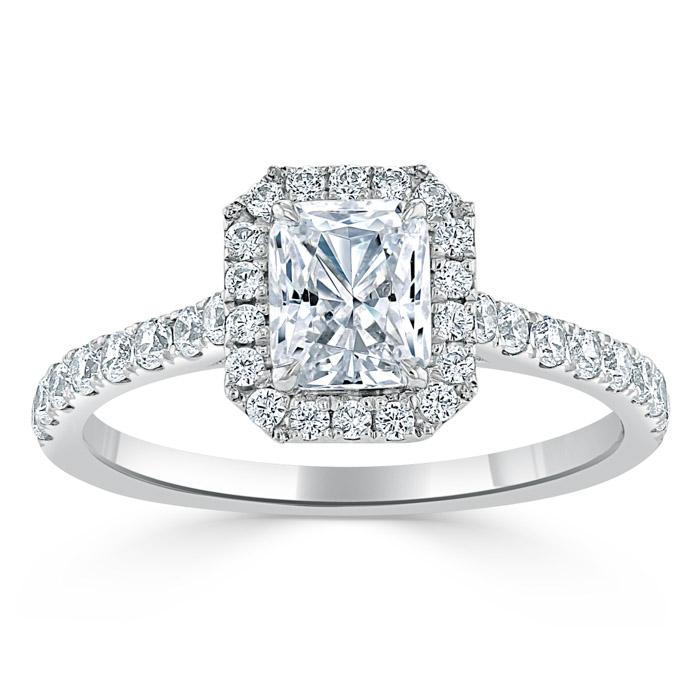 Lab-Diamond Radiant Cut Halo Engagement Ring, Classic Style, Choose Your Stone Size and Metal