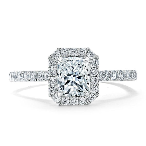 Lab-Diamond Radiant Cut Halo Engagement Ring, Classic Style, Choose Your Stone Size and Metal