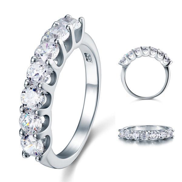 1.75ct 7 Stone Half Eternity Diamond Ring, 925 Sterling Silver