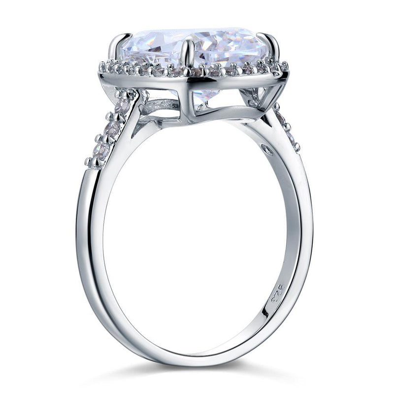 6.00ct Classic Cushion Cut Diamond Halo Engagement Ring, Diamond Shoulders, 925 Silver